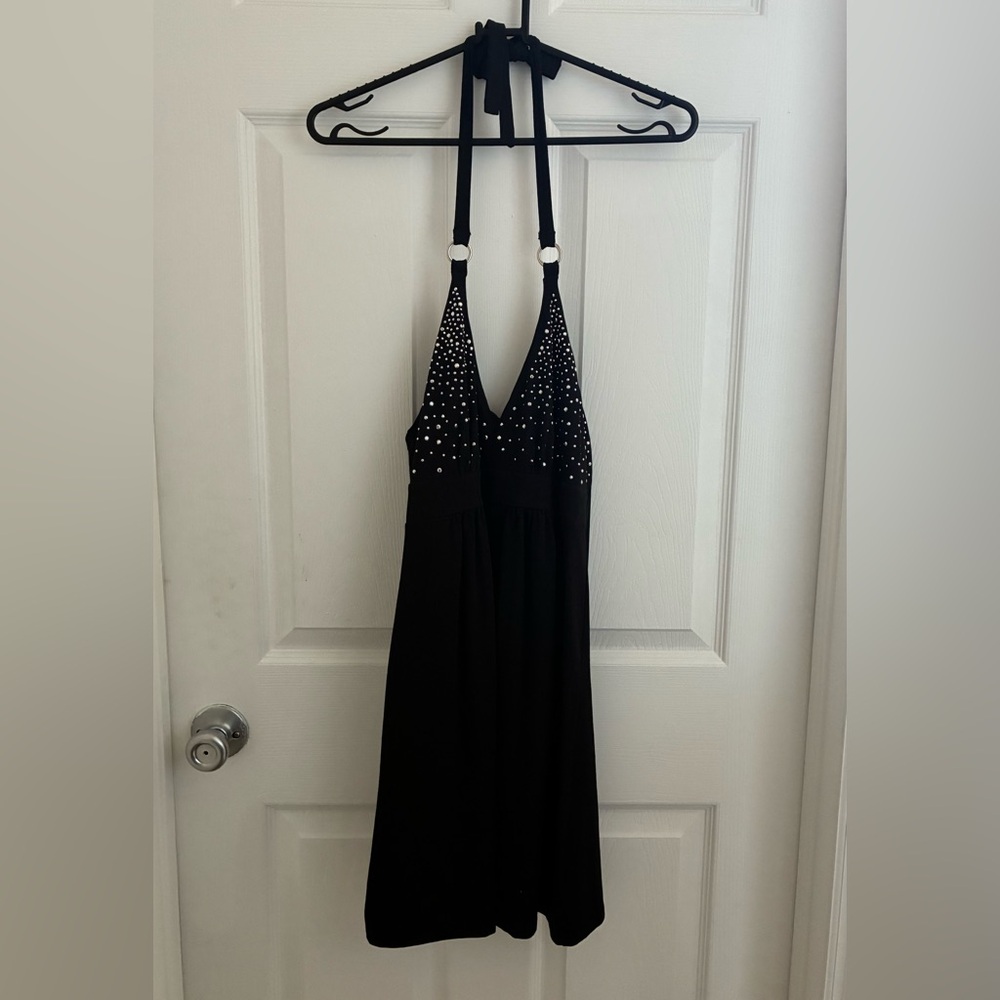 vintage VICTORIAS SECRET black halter top mini dress
with silver sparkles